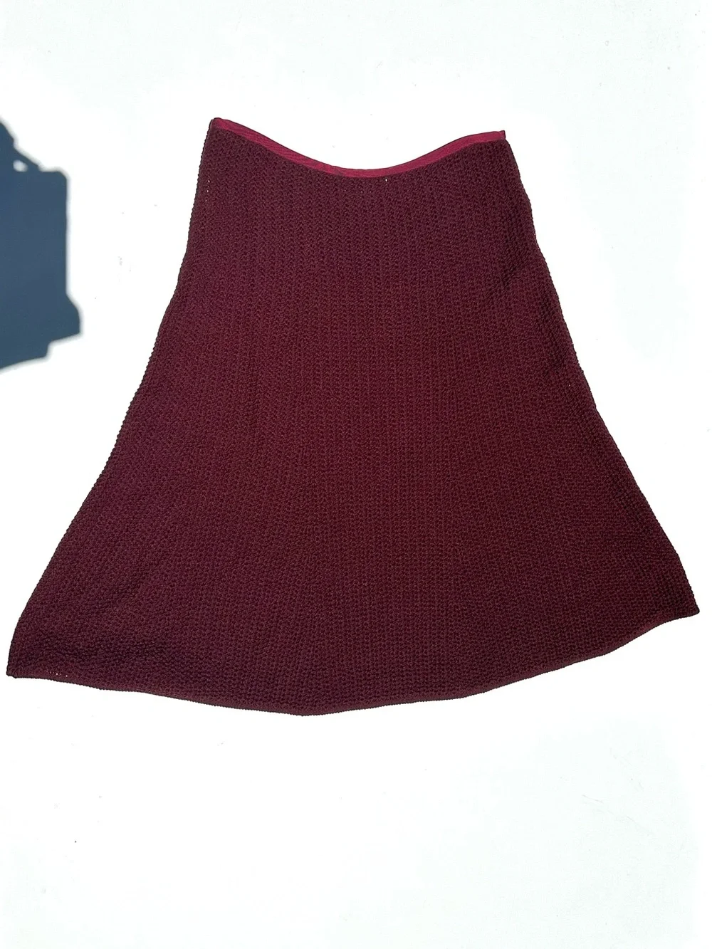 Margaret O’Leary Wool Women's Knit A-Line Skirt in Deep Wine Burgundy, M